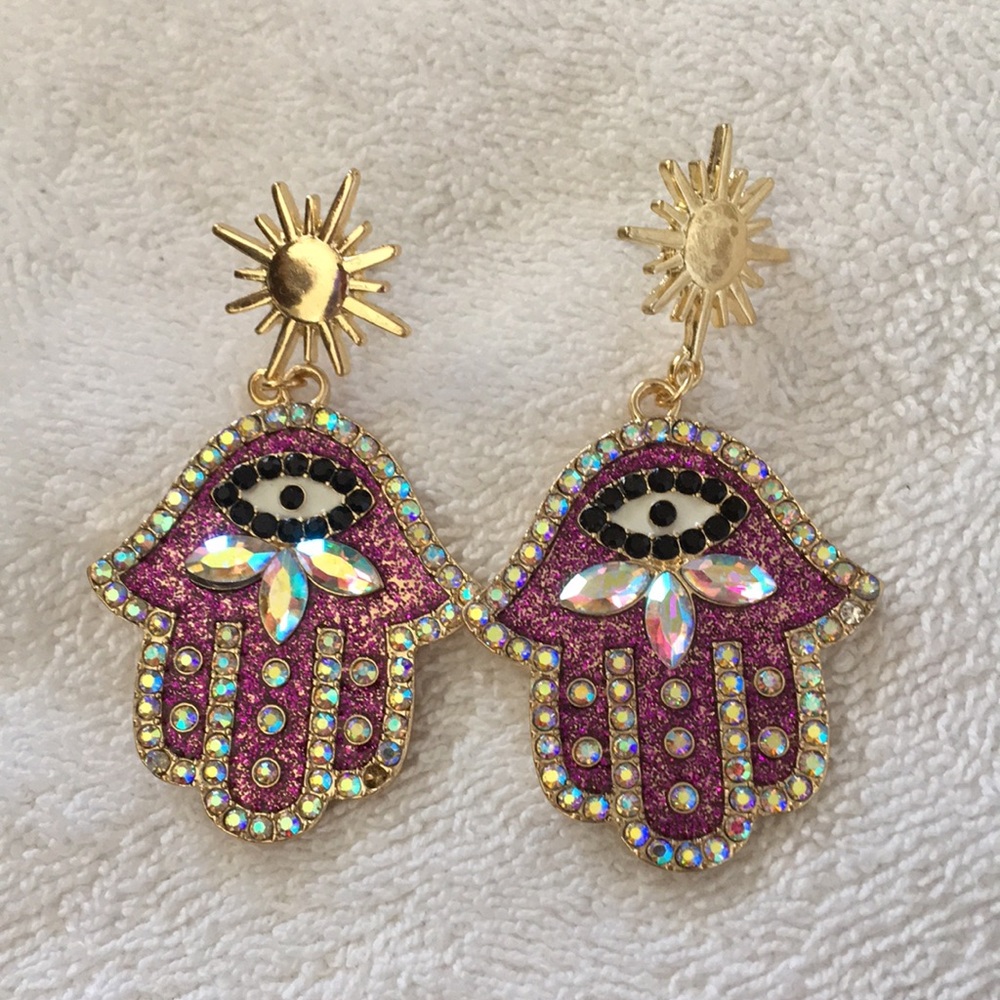 New Magnificent Hand Of God, evil eye Starburst Earrings